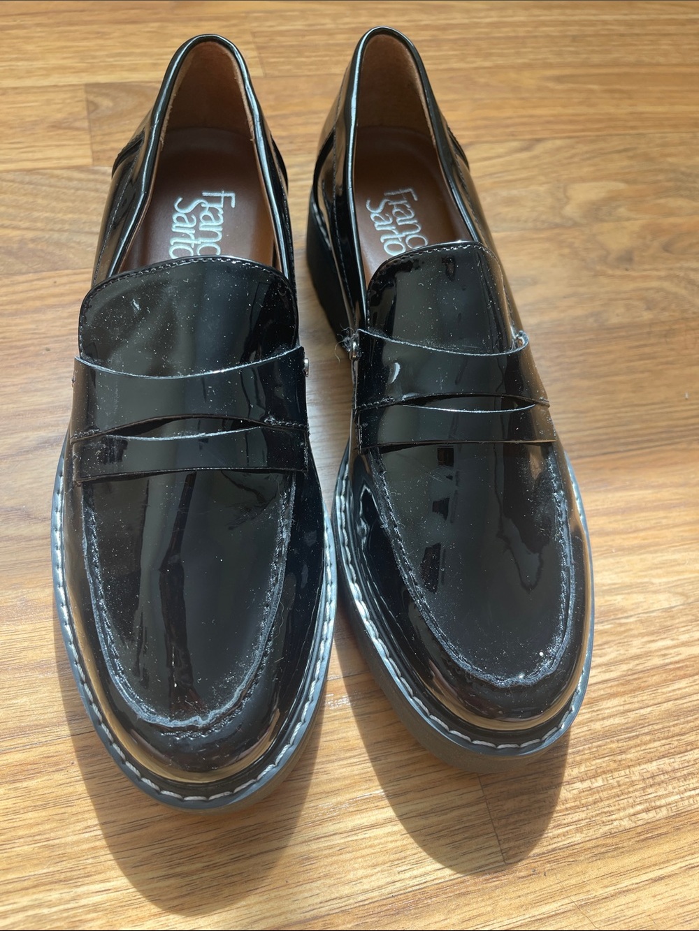 Franco Sarto Black Patent Penny Loafers - Women